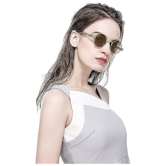 Round Steampunk Sunglasses 2 Pack (Gold/Grey + Gold/Brown) - Picture 4 of 7